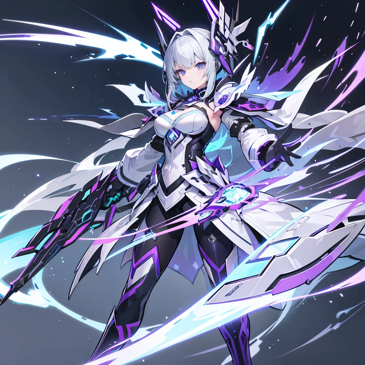 Electric age weapon ghost general,Grey-green and purple-white color scheme,She is a dashing beauty