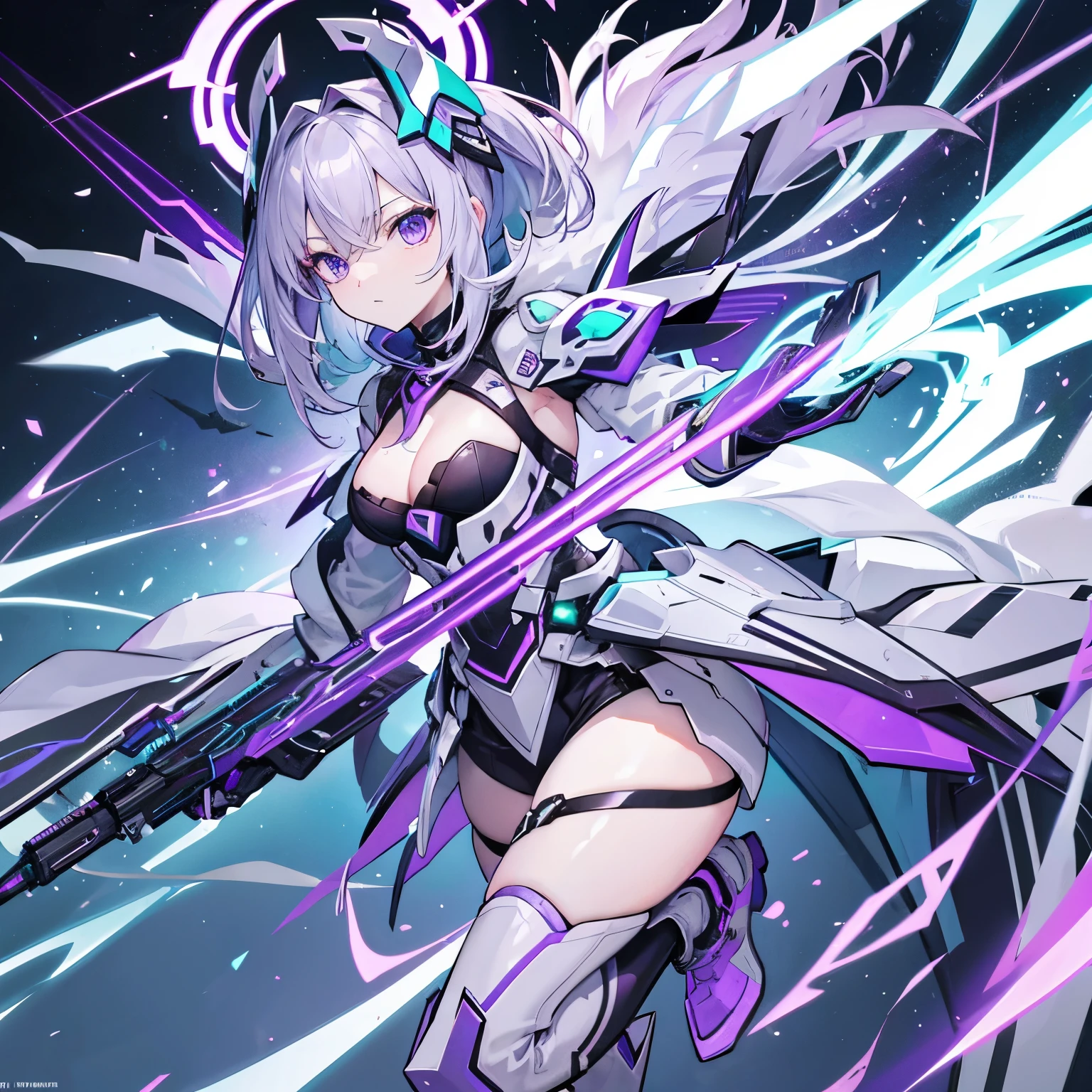 Electric age weapon ghost general,Grey-green and purple-white color scheme,She is a dashing beauty