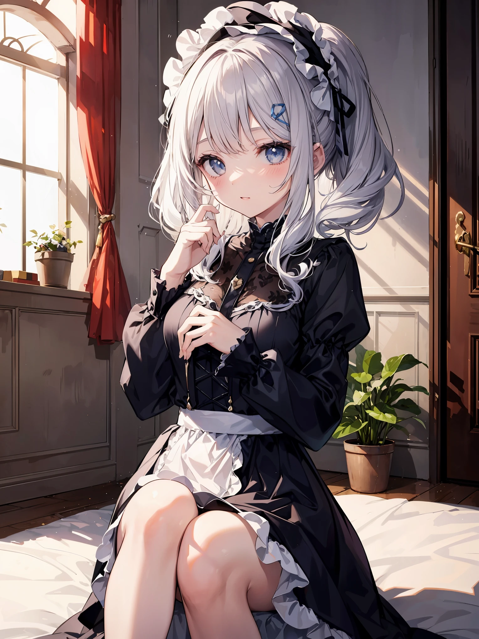 Sweet Lolita fashion girl, meticulously and detailedly reproduced,Curly ponytail braids and soft outfits,legendary masterpiece、absolute resolution、