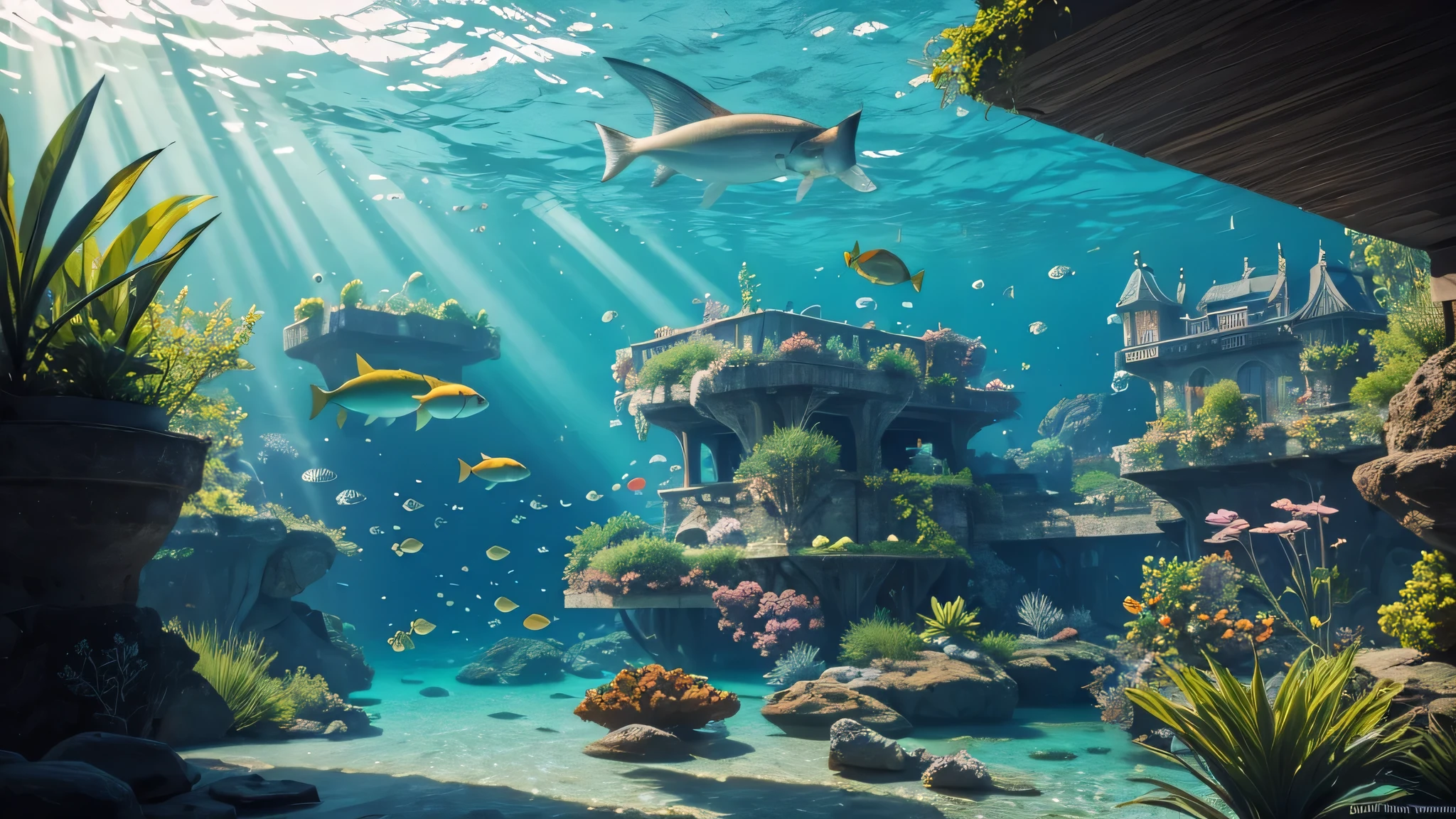 (best quality,highres:1.2),ultra-detailed,realistic:1.37,aquarium,window,plant,Renaissance house,old,detailed reflection,serene atmosphere,vibrant underwater life,green foliage,lively fish swimming,colorful coral and rocks,ancient architecture,faded paint,decorative moldings,antique furniture,sunlight streaming in,soft shadows,warm color palette,still water surface,tranquil ambiance,graceful water motion,crystal-clear glass,variety of fish species,graceful plants swaying,peaceful and elegant setting