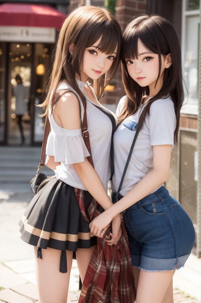 in 8K, top-quality, Real Image, With intricate details, Super Detail, 超A high resolution, Depth Field,(Photorealsitic,realisitic:1.2),masterpiece , {{Two beautiful women staring at each other:1.5、Two beautiful women make love to each other、LGBT, Kiss between two beauties:1.5、the kiss:1.5、Two beauties putting their lips together:1.5、hug, kiss:1.5, Saliva:1.8, action:1.5、Avoid hitting each other's noses、 Inviting eyes, perfect glossy skin, flawless skin, Fair skin、Clean eyes、Rich facial expressions、Ecstatic face}}、{One woman is a school teacher、a blond、length hair、large full breasts:1.5, cleavage of the breast, Constricted waist、Sexy tight skirt;1.8}、{One Woman Is a High School Girl、校服、a sailor suit:1.8、Extreme miniskirts:1.5、White panties are visible:1.5、Emphasis on crotch cleft:1.5、Open your mouth slightly、brown haired、Princess Cut、Medium Hair, Align your bangs}, {{fullllbody、sexypose:1.5}}, {{low angles:1.5}}、{{Put head-to-toe on the screen:1.5}}、{{Late night gymnasium:1.2、Two beautiful women bathed in light:1.5、Dynamic Poses:1.2}}