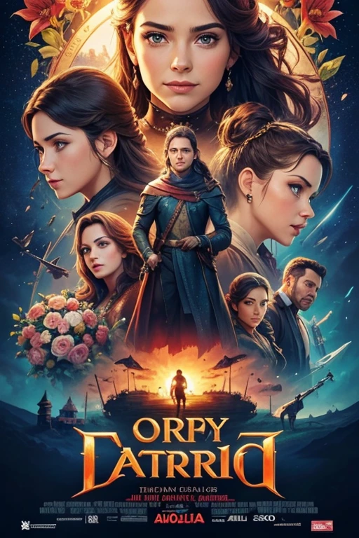 UM CARTAZ DE CIMENA, CARTAZ DE TEATRO, COM FLORES NAS BORDAS, ALTA QUALIDADE, HOLLYWODD, DISNEY