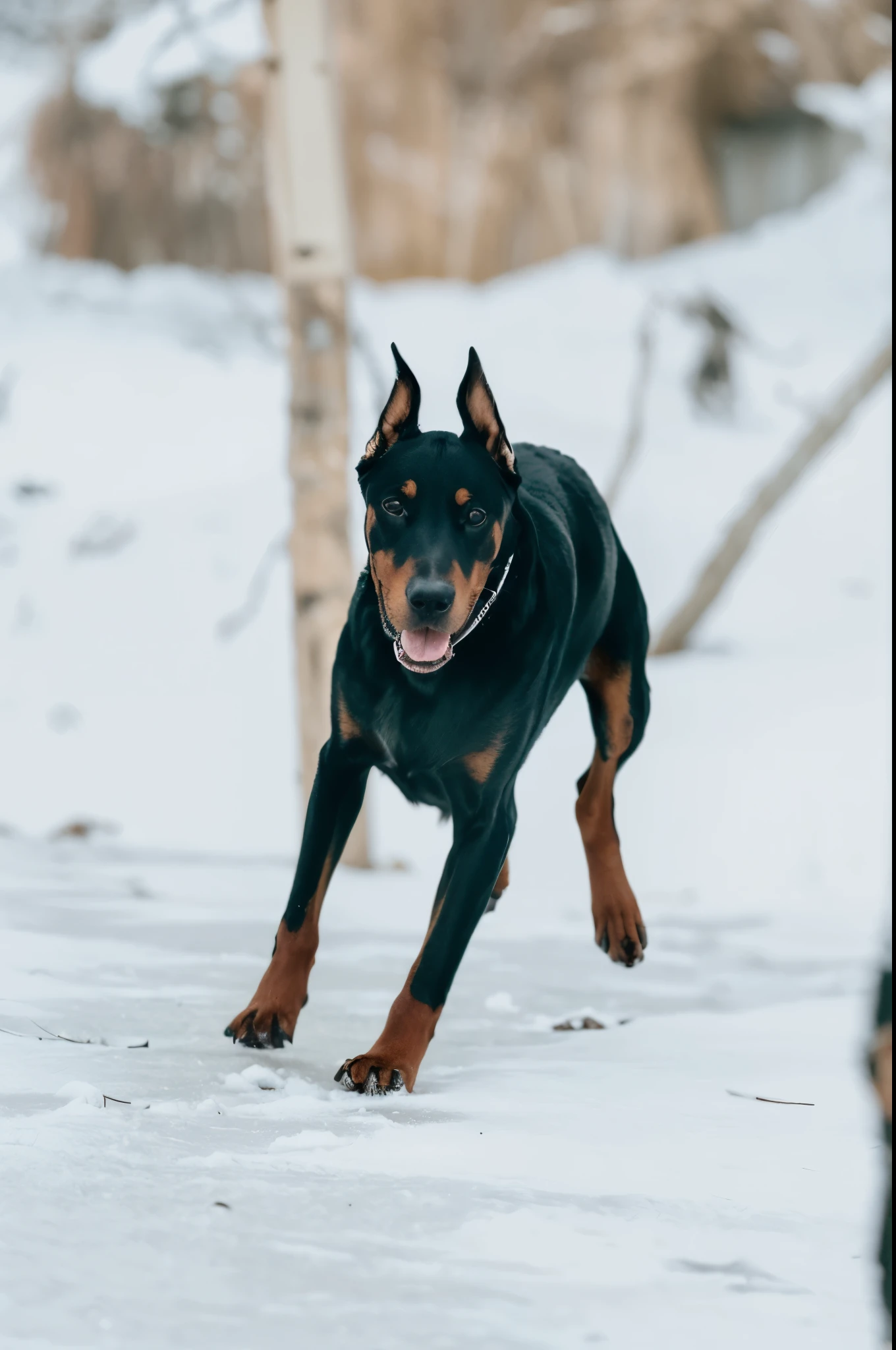 there is a dog that is running in the snow with a frisbee, running Rapidly towards the camera, running towards camera, running towards camera, dog, by Emma Andijewska, Photos of Anubis Ghost, k9, Walk towards the camera, Walk towards the camera, portrait big dark dog, Extremely handsome, Dynamic!!, Rapidly, dog jumps over hill