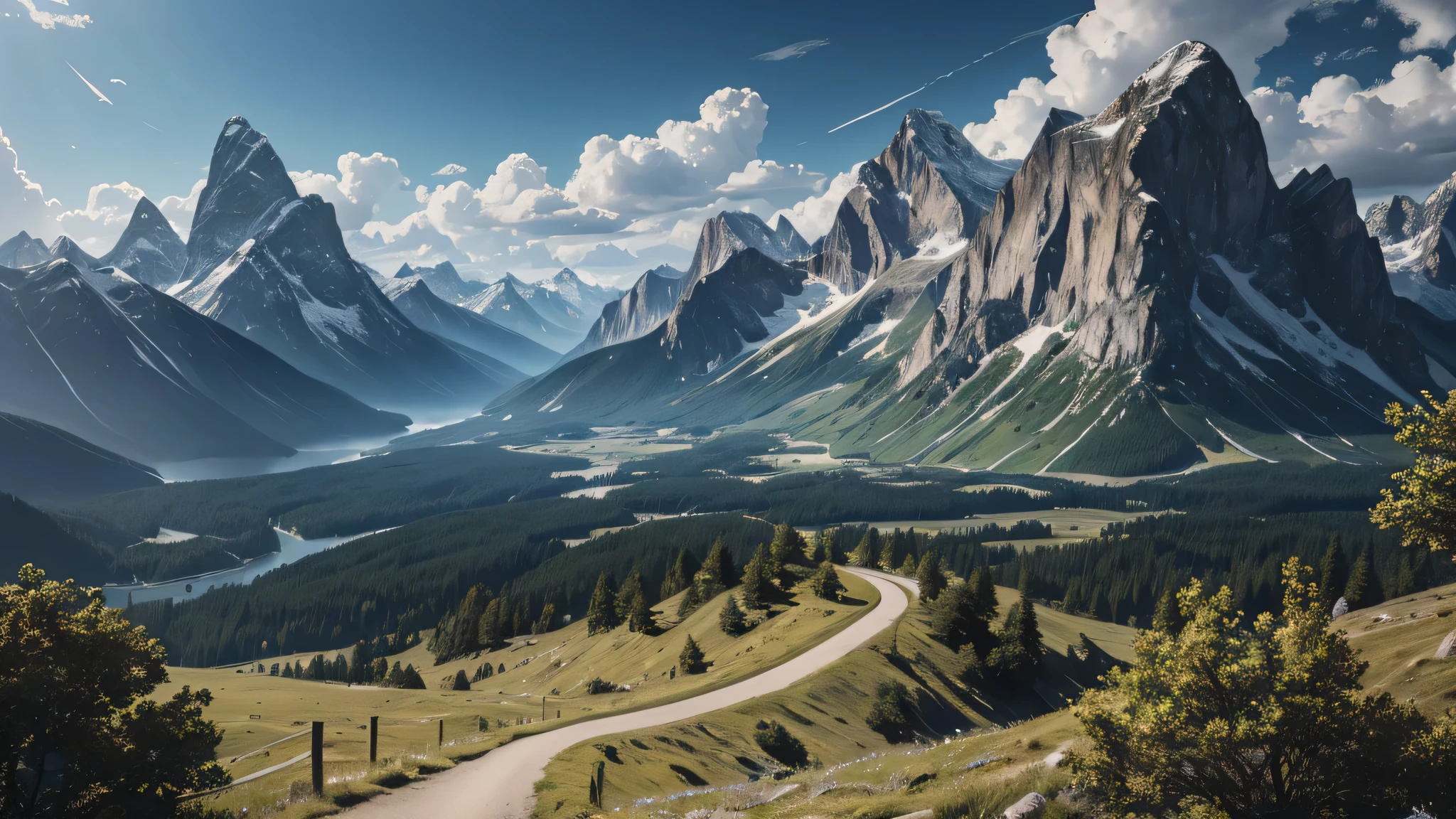(best quality,4k,8k,highres,masterpiece:1.2),ultra-detailed,(realistic,photorealistic,photo-realistic:1.37),HDR,UHD,studio lighting,ultra-fine painting,sharp focus,physically-based rendering,extreme detail description,professional,vivid colors,bokeh,portraits,landscape,anime,summer mountain landscape,seamless background,25 FPS