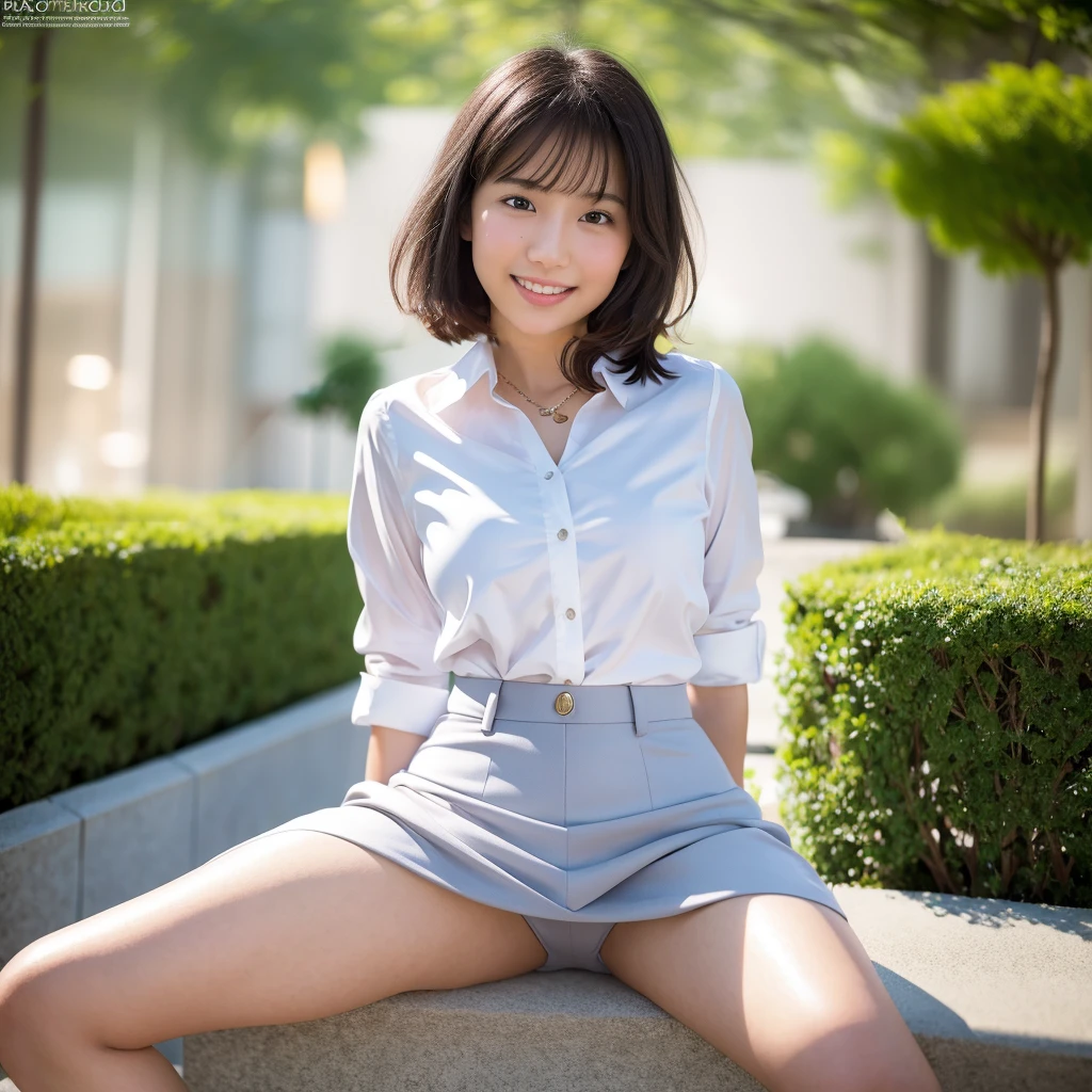 office lady suit(White blouse shirt、Tight Skirt)、standing position、News Reporter