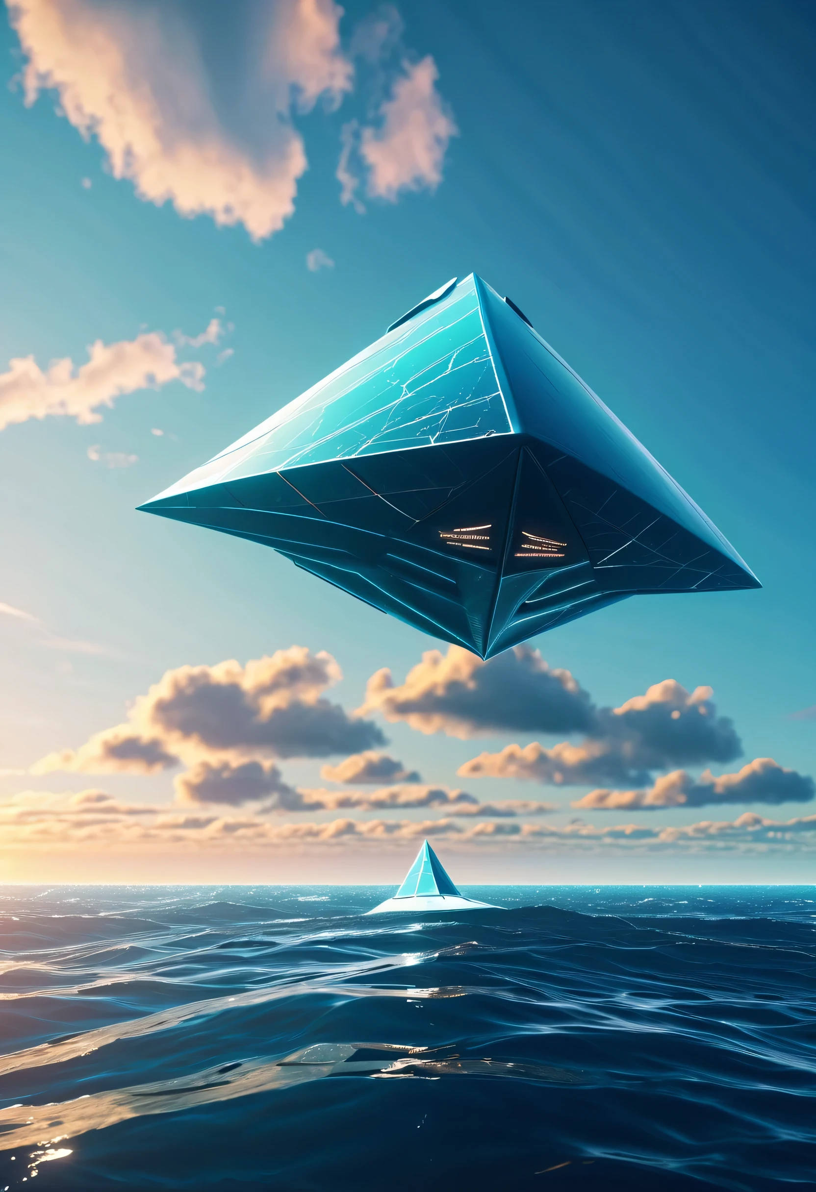 triangular land and sea aircraft, Metal body, plasma shield.flight path,Futuristic airplane background ship battle form futuristic flight 4k