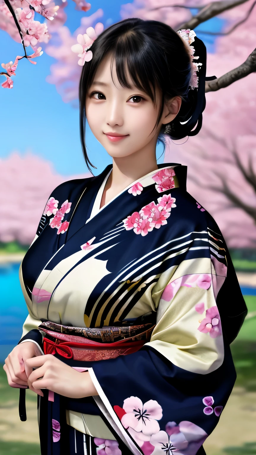 最high quality、high quality、best image quality、8K、最High resolution、High resolution、最high quality、masterpiece、Realistic human body with detailed details、Realistic skin in every detail、Realistic face in every detail、Realistic eyes in every detail、Realistic lips in every detail、Realistic teeth in every detail、Realistic ears with attention to detail、Realistic hair with detailed details、Realistic arms with attention to detail、Realistic hands with attention to detail、Realistic fingers with attention to detail、(fine hands、thumb1reference4)、Realistic legs with attention to detail、Realistic feet with attention to detail、((beautiful japanese girl))、(japanese model), (japanese woman)、((18 year old beautiful girl))、(black hair)、(straight hair)、((whole body))、((Upward beautiful breasts、Medium chest))、(slim style、slender style)、(whole body光沢肌、Fair skin)、Detailed and realistic human body、detailed realistic skin、detailed realistic face、detailed realistic arms、Detailed realistic fingers、Detailed realistic feet、soft natural light、samurai kimono、maiko kimono、servant、geisha kimono、japanese kimono、Furisode、kimono、Yukata、japanese traditional、Samurai Residence、Japanese garden、((colorful transparent see-through(flowery kimono、Hakama with side slits))、((Under the cherry blossom tree in full bloom(Poses that make your thighs look sexy))