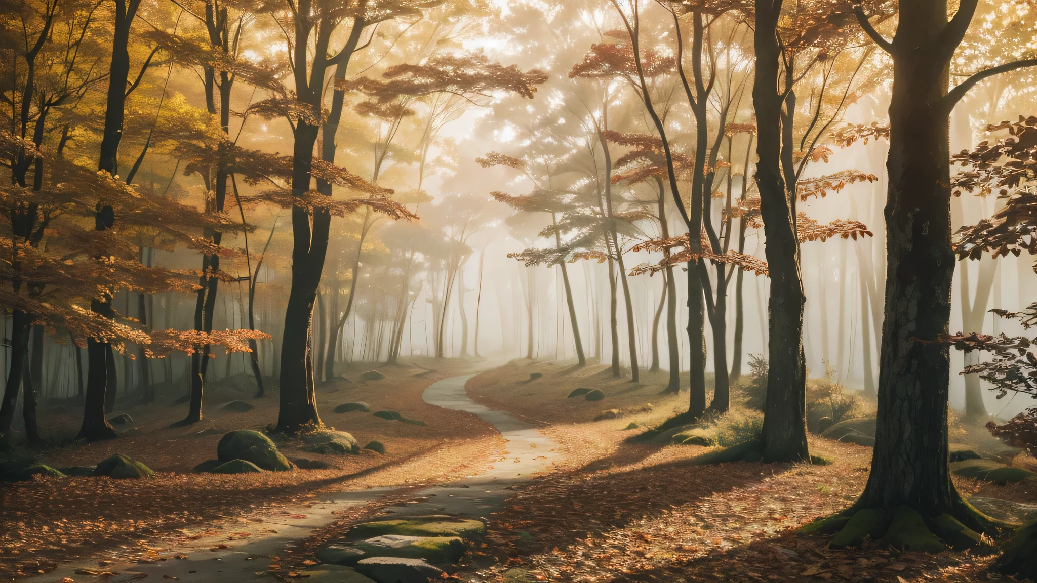 (best quality,4k,8k,highres,masterpiece:1.2),red trees,autumn forest,foggy atmosphere,peaceful and serene environment,majestic landscape,fall colors,mysterious ambiance,dream-like scenery,vibrant hues,natural beauty,tranquil setting,lush vegetation,tall trees,gentle breeze,calm and still surroundings,ethereal atmosphere,soft and diffused lighting,autumnal color palette,misty veil,quiet and secluded location,subtle details,dense foliage,peaceful solitude,harmonious blend of colors and textures,shades of red,orange,and yellow,whispering leaves,wind rustling through branches,subtle variations in light and shadow,golden sunlight filtering through the mist,majestic and enchanting view,serene and mystical,melancholic beauty,poetic and evocative,tranquility and serenity.