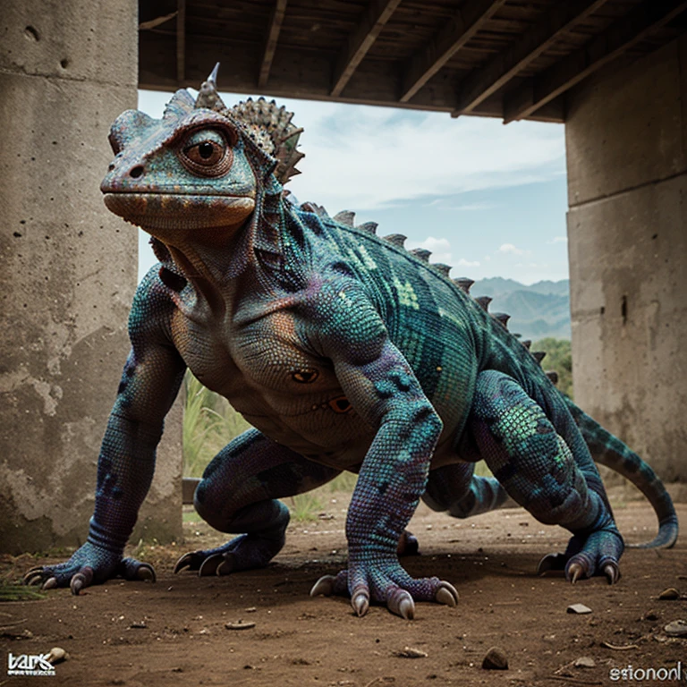 Ultra realistic giant humanoid chameleon monster