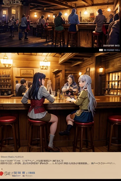 Anime scene in the room, Inside the tavern, pub background, cozy bistro, fantasy pub background, pub night lifestyle, screenshot of animation, anime scene, Evening in a medieval tavern, Medieval tavern, in a bar, 2012年screenshot of animation, Today's featured anime stills, bar