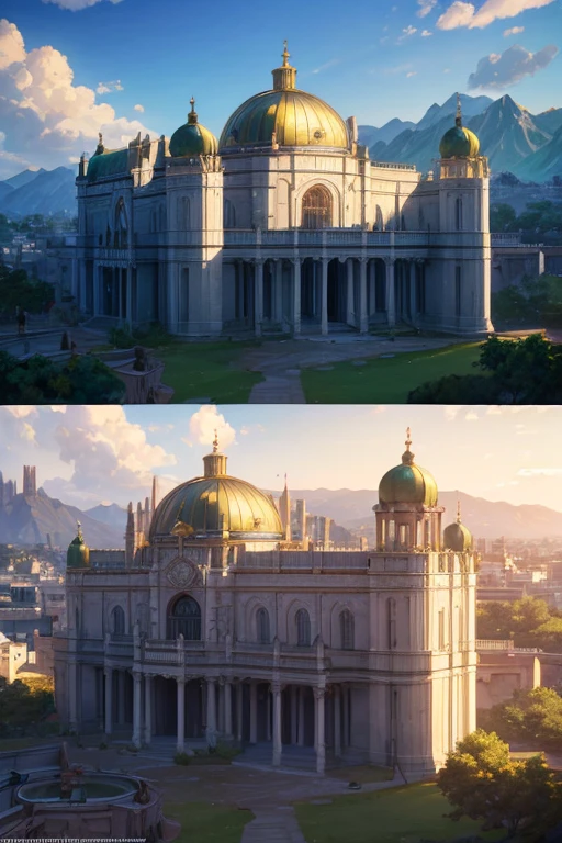 (best quality,4k,8k,highres,masterpiece:1.2),ultra-detailed,(realistic,photorealistic,photo-realistic:1.37),long corridor with beautiful detailed benches,statue in the center,cathedral background,stunning anime scene,Black Clover screenshot,kingdom of light background,in the throne room,Klimt-inspired anime background,screenshot from an animated film,Fire Emblem Three Houses palace,anime landscape conceptual art,anime background art,Shinkai Makoto-inspired