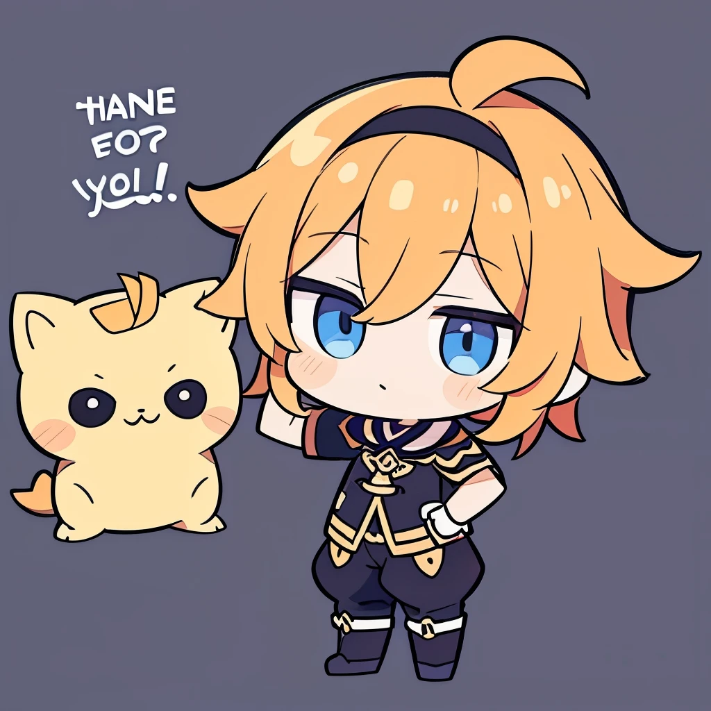 "I'm looking for an AI-generated chibi version of Tartaglia from Genshin Impact in the form of a 20cm doll design draft. Please depict him wearing his usual outfit, capturing his unique style and features. Focus on creating a cute and charming representation suitable for a plush doll. Thank you!"
Orange hair
Blue eyes
Pose: Standing in design draft
He is a boy. 
Make him look chibi