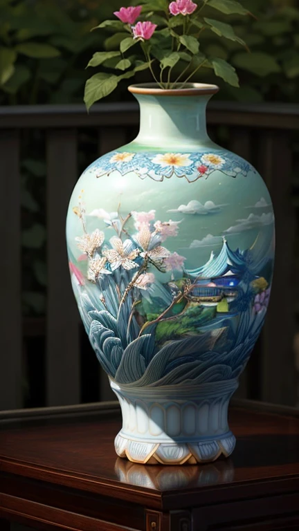 chinse landscape,Planting flowers in bottle mouth