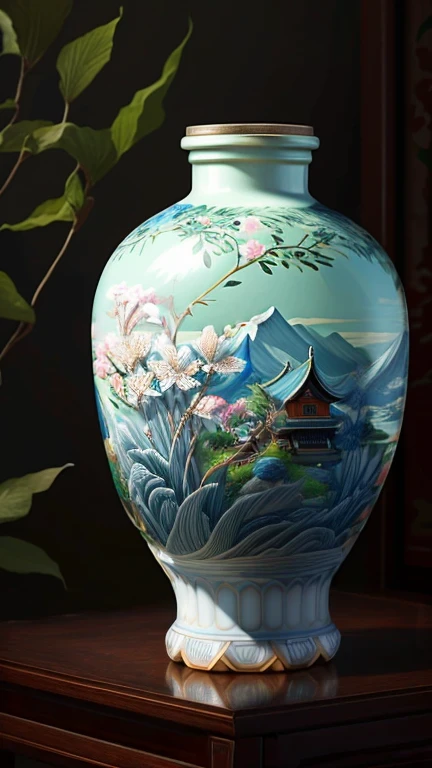 chinse landscape,Planting flowers in bottle mouth