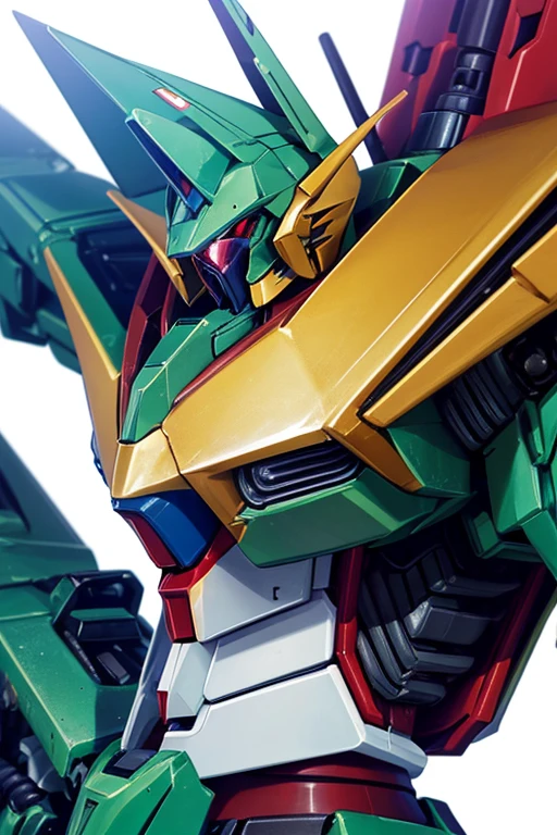 Close-up of gun-wielding robot toy character, Zagu, Masterpiece details, Gundam装甲, Gundam wing style armor, Mobile Suit, Close-up detailed, Gundam style, Mecha limbs, Turn off high detail, on a Gundam, High detail close-up, upper torso included, ultra detailed close up, Gundam, Extra detailed body