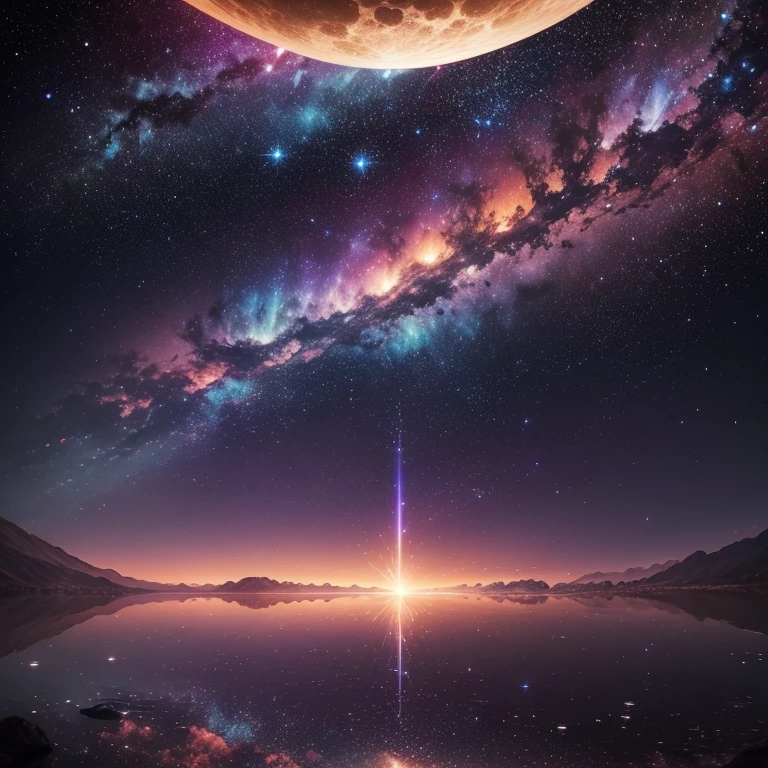 (best quality,4k,8k,highres,masterpiece:1.2),ultra-detailed,(realistic,photorealistic,photo-realistic:1.37),star-filled sky,dark night,
rotating motion,twinkling stars,vivid colors,dreamy atmosphere,shimmering galaxies,floating constellations,huge full moon,silhouette of mountains,soft fog,peaceful ambiance,serene tranquility,celestial beauty,colorful nebulas,velvety black sky,distant shooting stars,ethereal glow,mystical aura,reflective lake,sparkling reflections,magical midnight,glittering universe,cosmic energy,luminous stardust,awe-inspiring sight,magical dreamland,enchanted night sky,stunning celestial display,lunar illumination,serendipitous discoveries,quiet contemplation,whispering breeze,cosmic connection,tranquil stargazing,spellbinding night scene,dazzling celestial dance,romantic starry night,endless possibilities