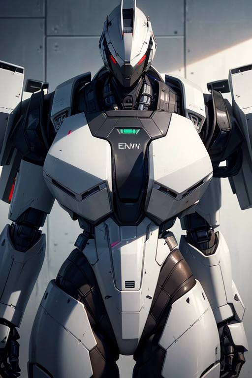 A close-up of a robot with a gun, made of ferrite white armor, featuring electronic animated exoskeleton and an armored core-style mech suit. The mech suit is pure white in color and is set in a wasteland backdrop. The robot is wearing a complete mechanical suit and the inner core is visible. The armor is inspired by Sega's mecha designs. #MechArmorInterior, (best quality, 4k, highres, masterpiece:1.2), ultra-detailed, (realistic, photorealistic, photo-realistic:1.37), HDR, studio lighting, ultra-fine painting, sharp focus, physically-based rendering, extreme detail description, professional, vivid colors, bokeh, portraits, sci-fi.