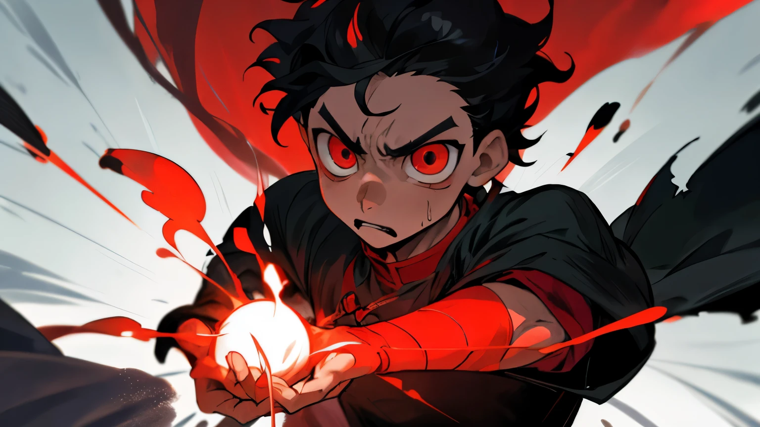 This character looks young,Inspired by the anime style in "Demon Slayer"。His short hair is wavy,Appears an intense red hue。Eyes are normally black,But when his evil aura is awakened,Eyes turn bright red。
One side of his face is always covered by a dark and evil aura,Whenever he is haunted by past memories,This aura will be fully revealed。This mixture of good and evil is reflected in his aura,Become a key part of his expression and power。