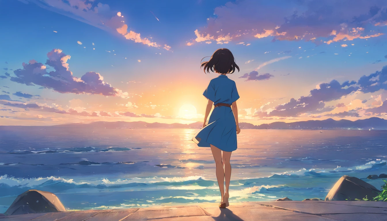 、back view、The wind is blowing