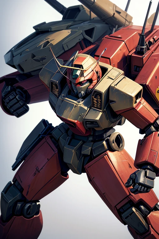 "A close-up of a toy robot with a white background, Zaku, mechanized police infantry, an action figure in a mecha suit, an anime character with a large bust, a mobile soldier, military robot, mecha suit, Gundam model, mecha warrior, mecha, mechanical suit, combat mecha attire, Capcom mecha."