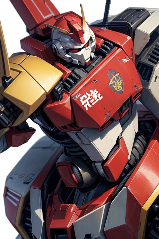 "A close-up of a toy robot with a white background, Zaku, mechanized police infantry, an action figure in a mecha suit, an anime character with a large bust, a mobile soldier, military robot, mecha suit, Gundam model, mecha warrior, mecha, mechanical suit, combat mecha attire, Capcom mecha."