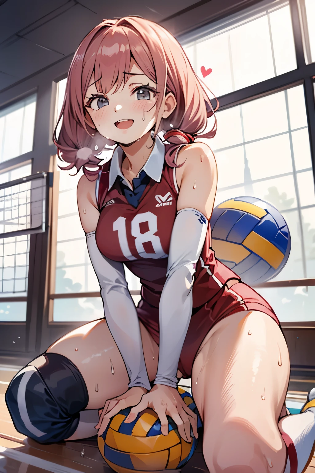 unity 8k wallpaper, anatomically correct, (((masterpiece))), (((best quality))), (((ultra detailed))), (((high-resolution))), ((Ultimate cutie)), perfect hands, perfect finger, (((good anatomy))), detailed beautiful face, shiny hair, (((gyaru))), (potbelly), (curvy), medium breasts, ((Thick thighs)), (((solo))), ((seductive smile)), (((blush))), (half open mouth),
BREAK, (((sit astride the perfectly spherical shape 6-inch volleyball))), (((Straddling a perfectly spherical 6" volleyball))), (((Perfectly spherical 6" volleyball fits perfectly crotch))), BREAK, (((Rub the Perfectly spherical 6" volleyball against crotch))),
BREAK, (Collared volleyball uniforms), sleeveless, ((buruma)), ((kneepad)), (pussy juice stained), (elbow pad), (((sweat))), (((covered in sweat))), ((deep breathing)), in Volleyball Court, indoor, lighting, looking at viewer, full body, (spoken heart)