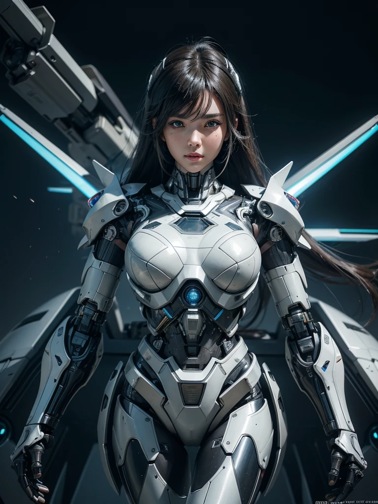 Textured skin, Super Detail, high details, High quality, Best Quality, hight resolution, 1080p, hard disk, Beautiful,(cyborgs),Boob missiles,Machine gun on the back,beautiful cyborg woman,Mecha Cyborg Girl,Battle Mode,Girl with a Mecha Body,Fulll body Shot