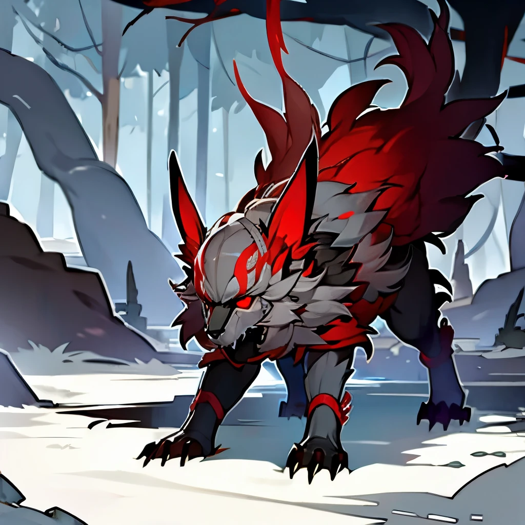 Anubis, 39 years old, Red eyes, long gray hair, nature in the background