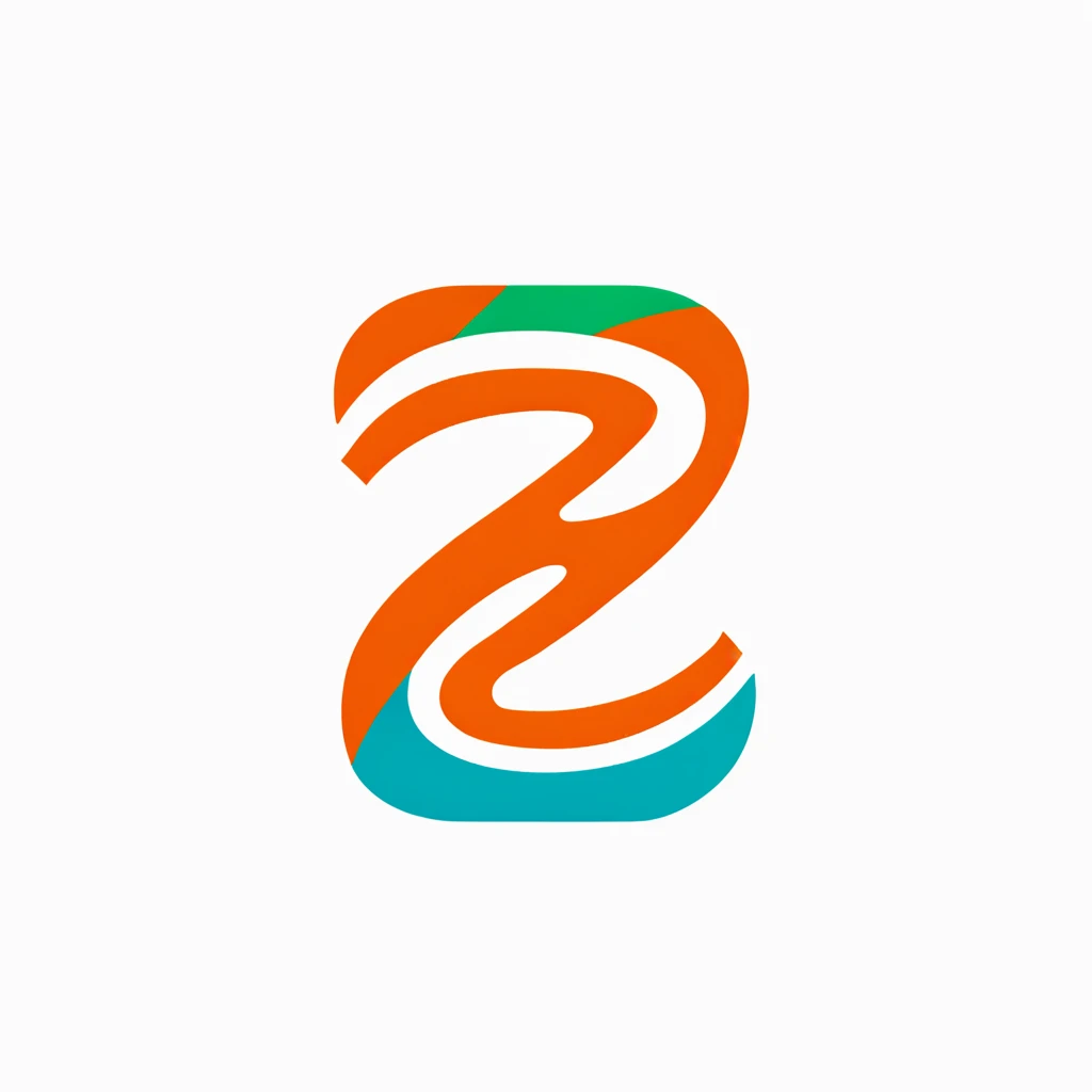 company logo with the letter Z amongst other letters included, contains orange color, colorful, eye catching but not too distracting