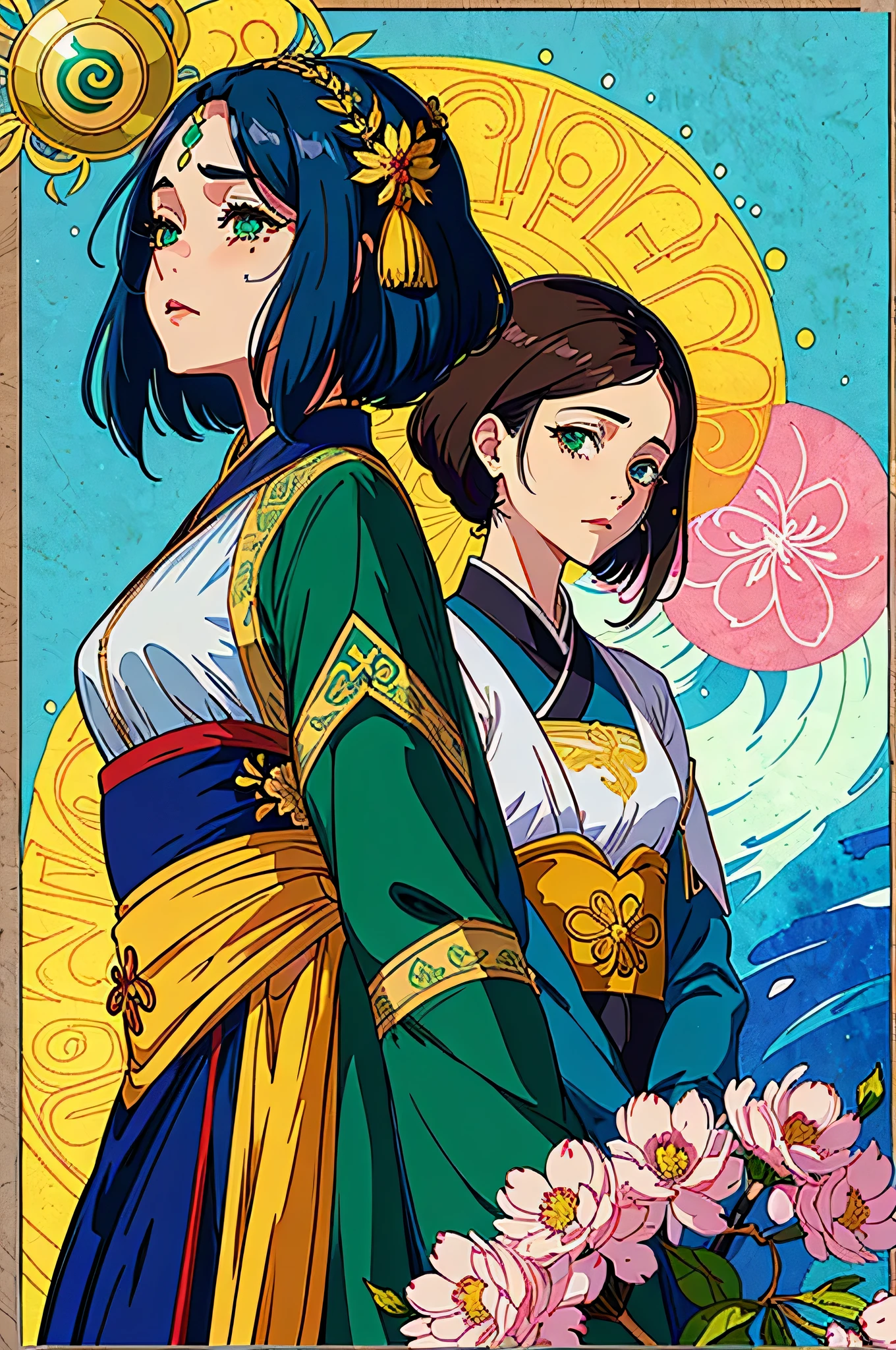 ((corpo todo)), sakura card captors, samdoesarts style award winning corpo todo portrait of a beautiful woman, ((rosto feminino perfeito)),((Roupas verdes chinesas antigas)), ((green costumes of Peking Opera)), (mangas compridas) mirante, complexo, (Olhos lindos e detalhados, sobrancelhas alongadas),((grampos de cabelo, Cabelos Torcidos)),(tristeza), ((tears)), (luz solar), shaded flat illustration, arte digital, trends on artstation, altamente detalhado, detalhe fino, Intricado, Arte de Artgerm e Rutkowski e Alphonse Mucha,