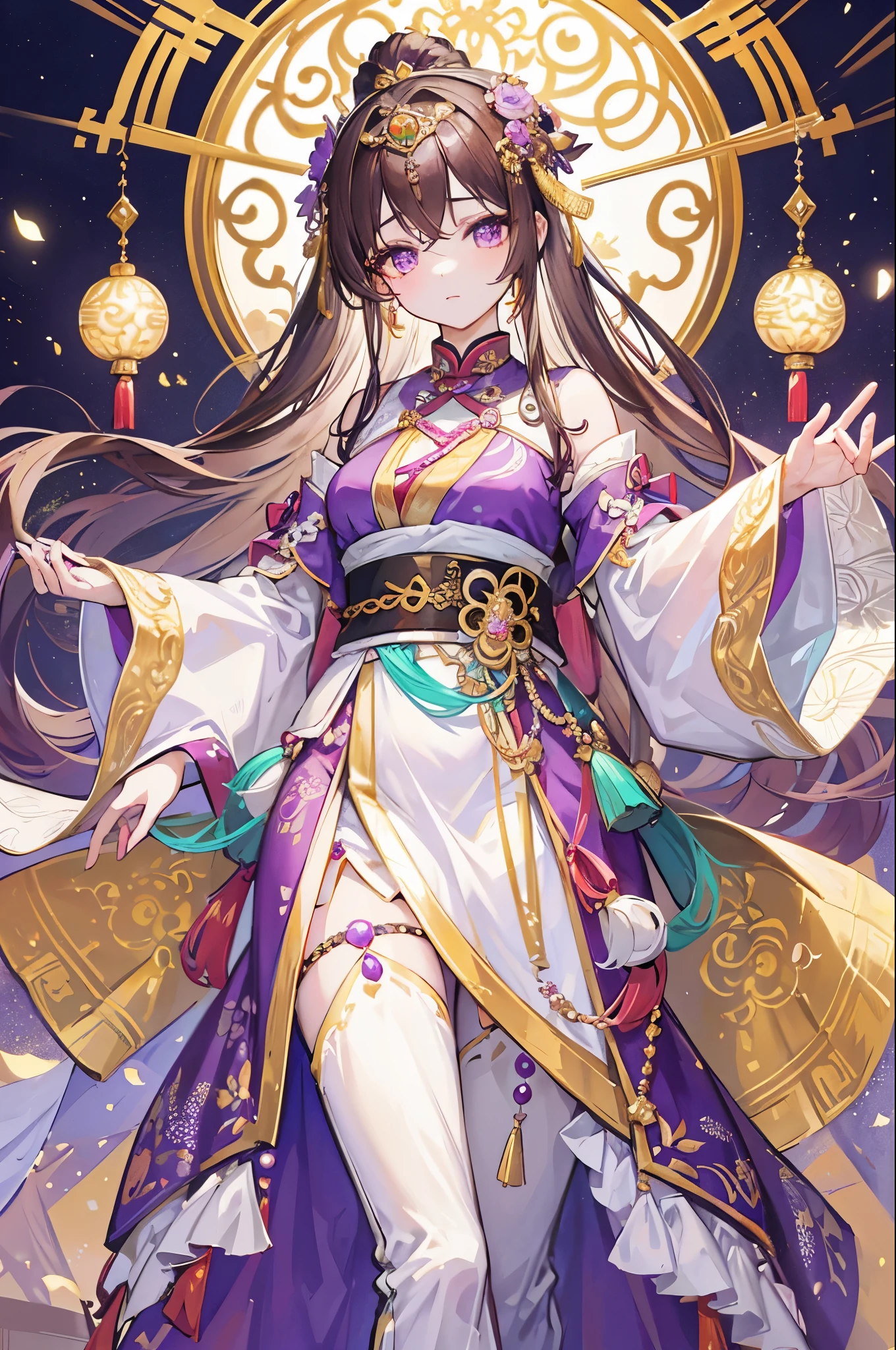 princess,Extremely handsome, beautiful, tender and young,Late Qing Dynasty,Covered with gold and silver jewelry, luminous pearls and jade rings,Various decorations are prosperous,infinite beauty,Bit high weight,Light purple brown color scheme
