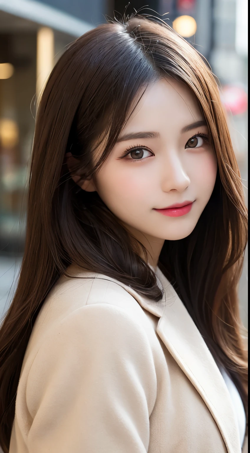 table top, highest quality, shape, Super detailed, finely, High resolution, 8k wallpaper, 完璧なダイナミックな構shape, beautiful and detailed eyes, Gorgeous and stylish black fluffy latest trend Tokyo winter clothes,ランダムなcute髪,small breasts,natural color lip, bold sexy pose,smile、20 year old girl、cute、sexy shot looking at camera,Always blur the background,perfect and beautiful face,Take only the face,beautiful and detailed face、slim face and style,Big eyes、Do gal makeup,real photos、luxury brand mink coat