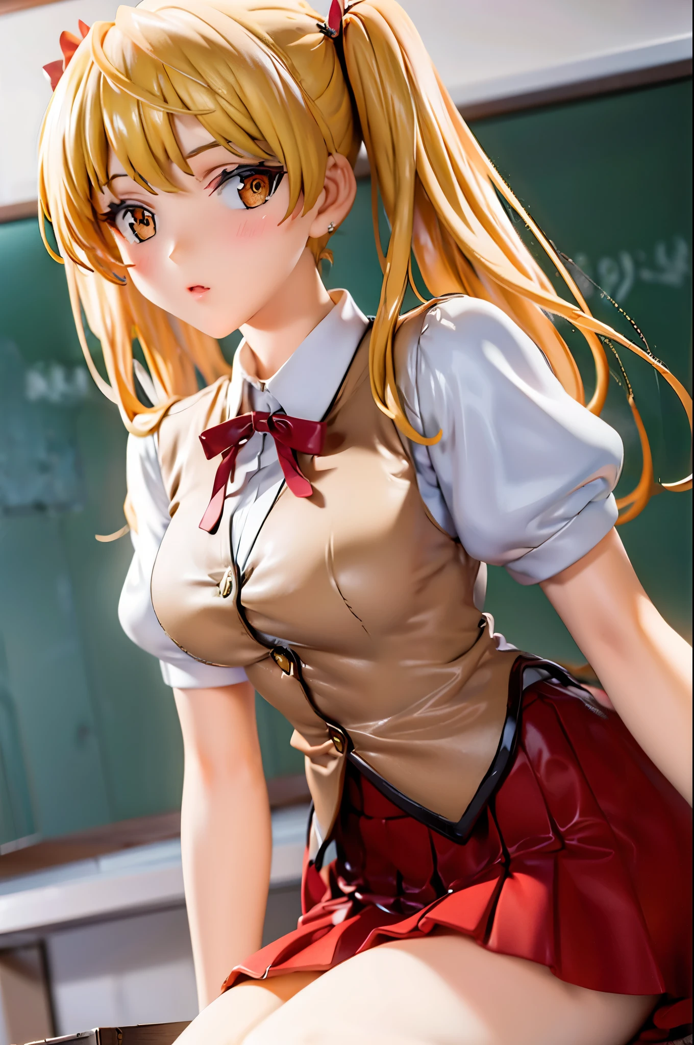 best quality,masterpiece,looking at viewer,huge filesize,(full body:1.1), depth of field,1girl,breasts,sawachika eri,blonde hair,twintails,orange eyes,long hair