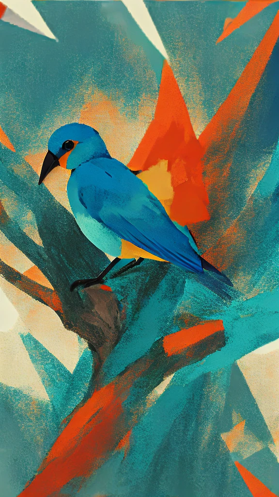 A colorful bird sits on a piece of paper, Inspired by Victor Noble Rainbow, coloured in teal and orange, bluebird, medium poly, teal orange, teal and orange, robin, Orange and teal, surrealistic bird, Inspired by Paul Bird, figure!, digital figure, anthropomorphic bird, Orange and turquoise, figure, turquoise and orange