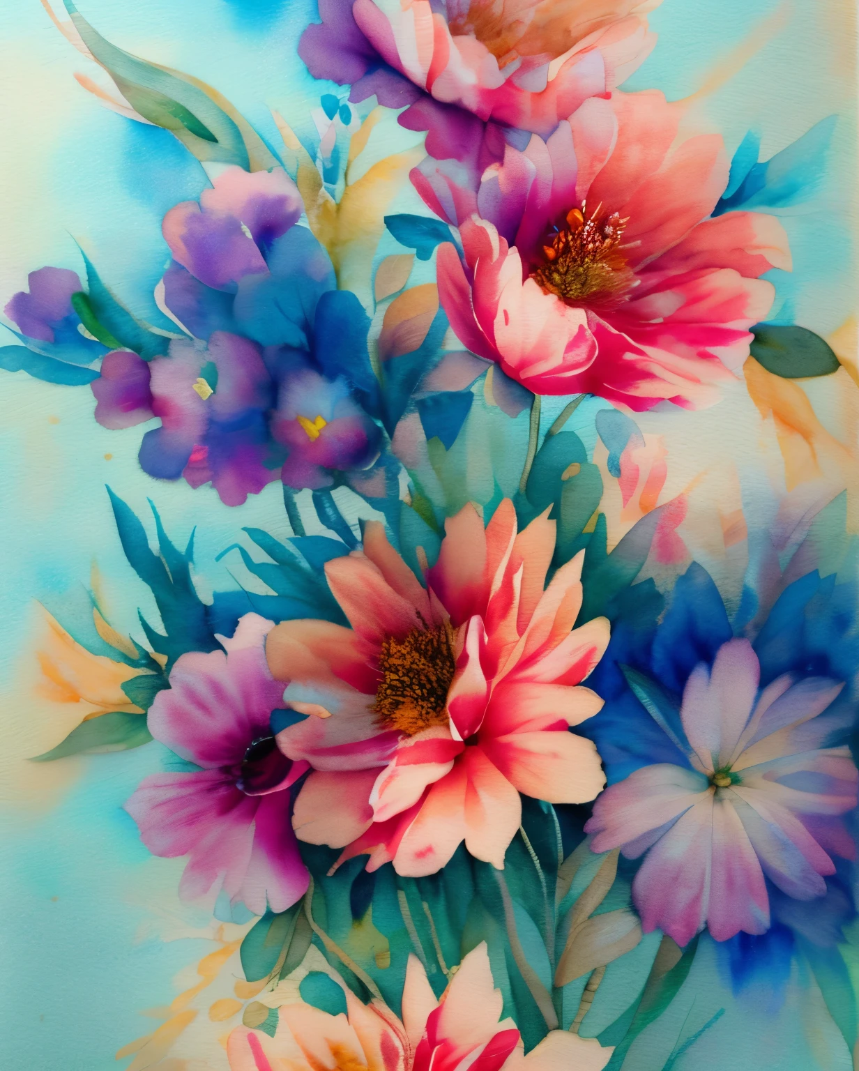 wtrcolor style, (floral) digital pattern illustration, official art, blown by the wind, masterpiece, beautiful, ((watercolor)), paint splatter, intricate detail. Great detail, [dripping:0.7], Trending on Artstation, Rachel Walker --tile