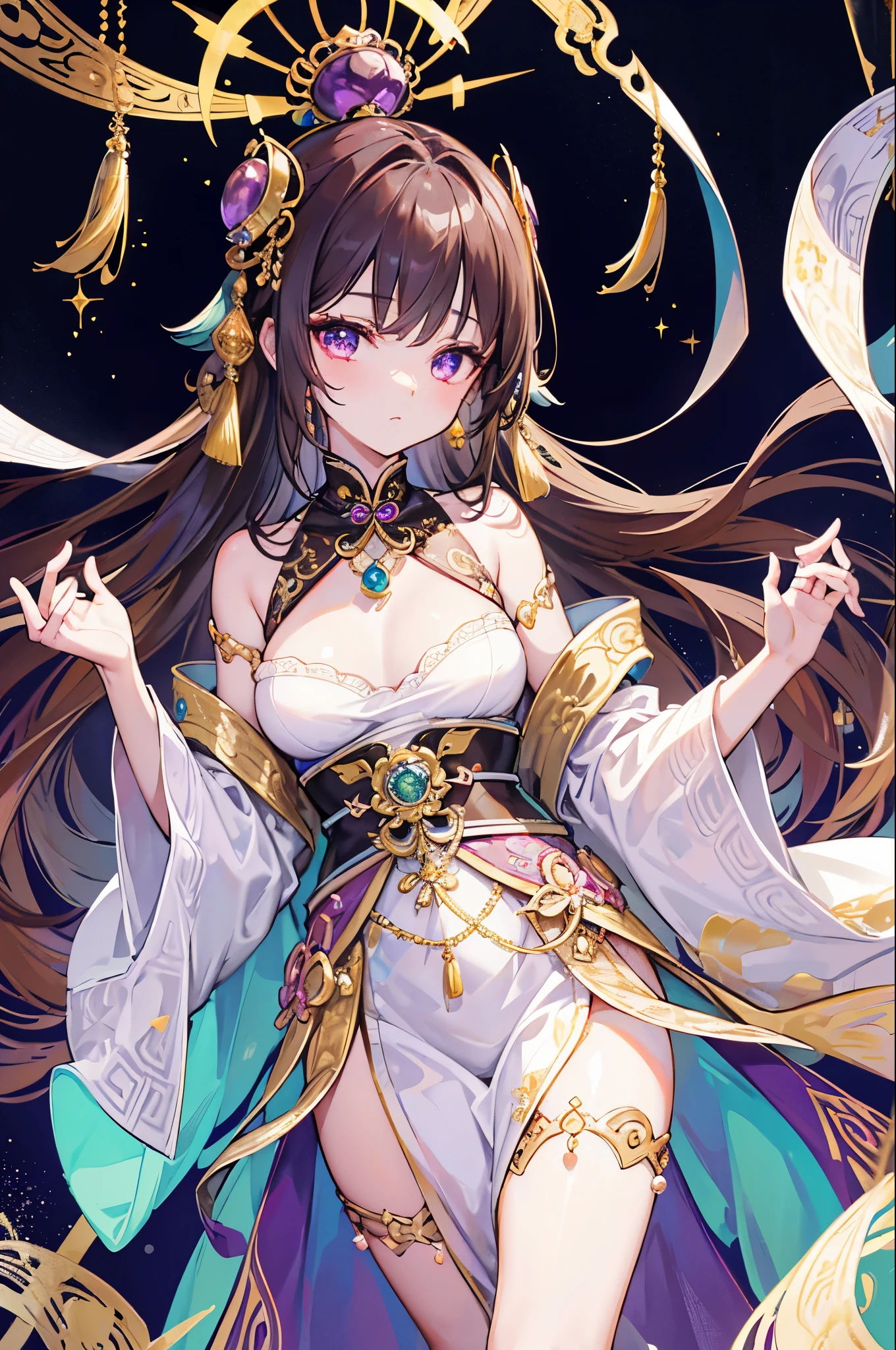 Extremely stunning,The whole body is glowing,Glow,Little princess,Extremely handsome, beautiful, tender and young,Late Qing Dynasty,Covered with gold and silver jewelry, luminous pearls and jade rings,Various decorations are prosperous,infinite beauty,Bit high weight,Light purple brown color scheme