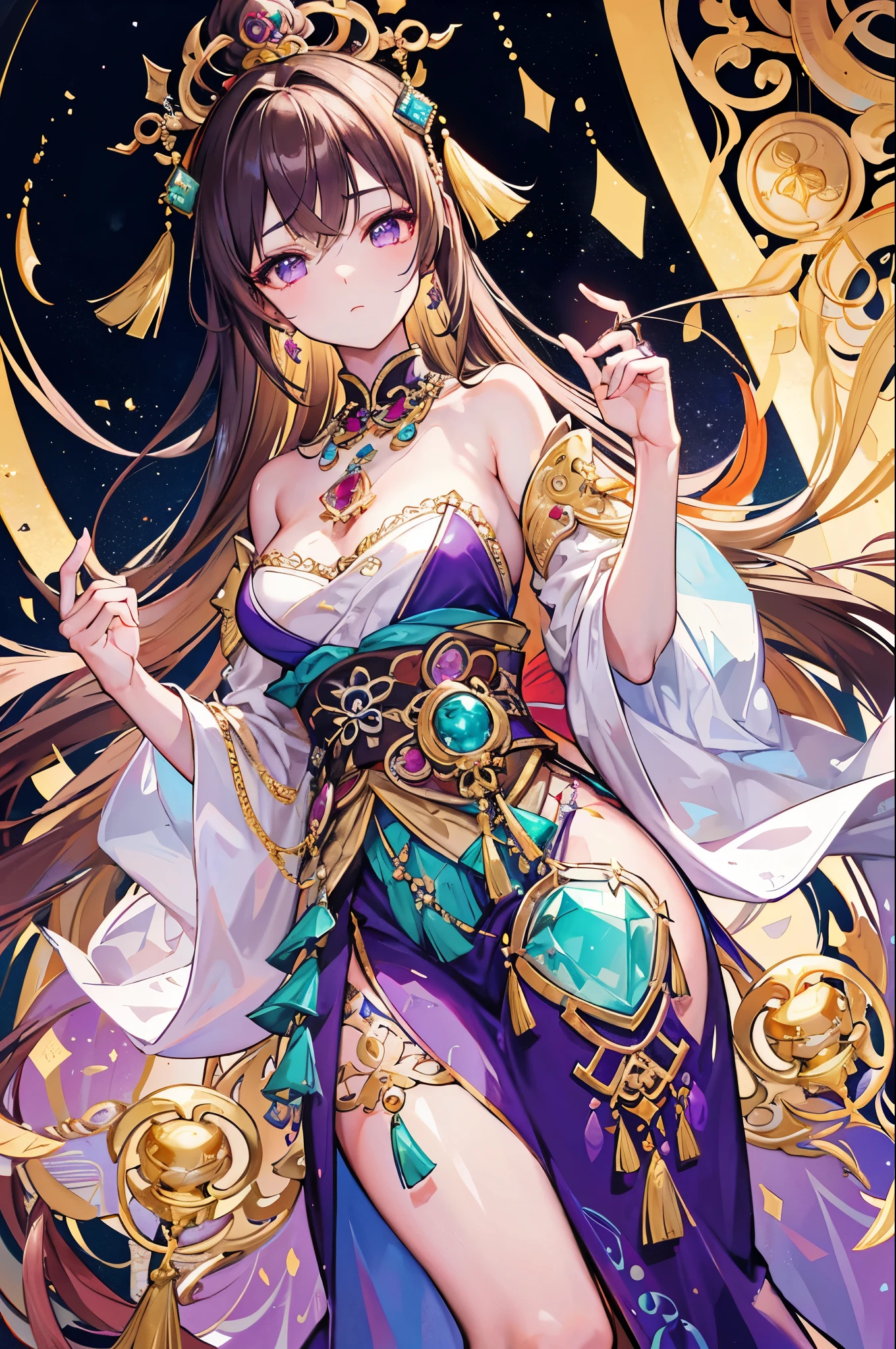 Extremely stunning,The whole body is glowing,Glow, princess,Extremely handsome, beautiful, tender and young,Late Qing Dynasty,Covered with gold and silver jewelry, luminous pearls and jade rings,Various decorations are prosperous,infinite beauty,Bit high weight,Light purple brown color scheme