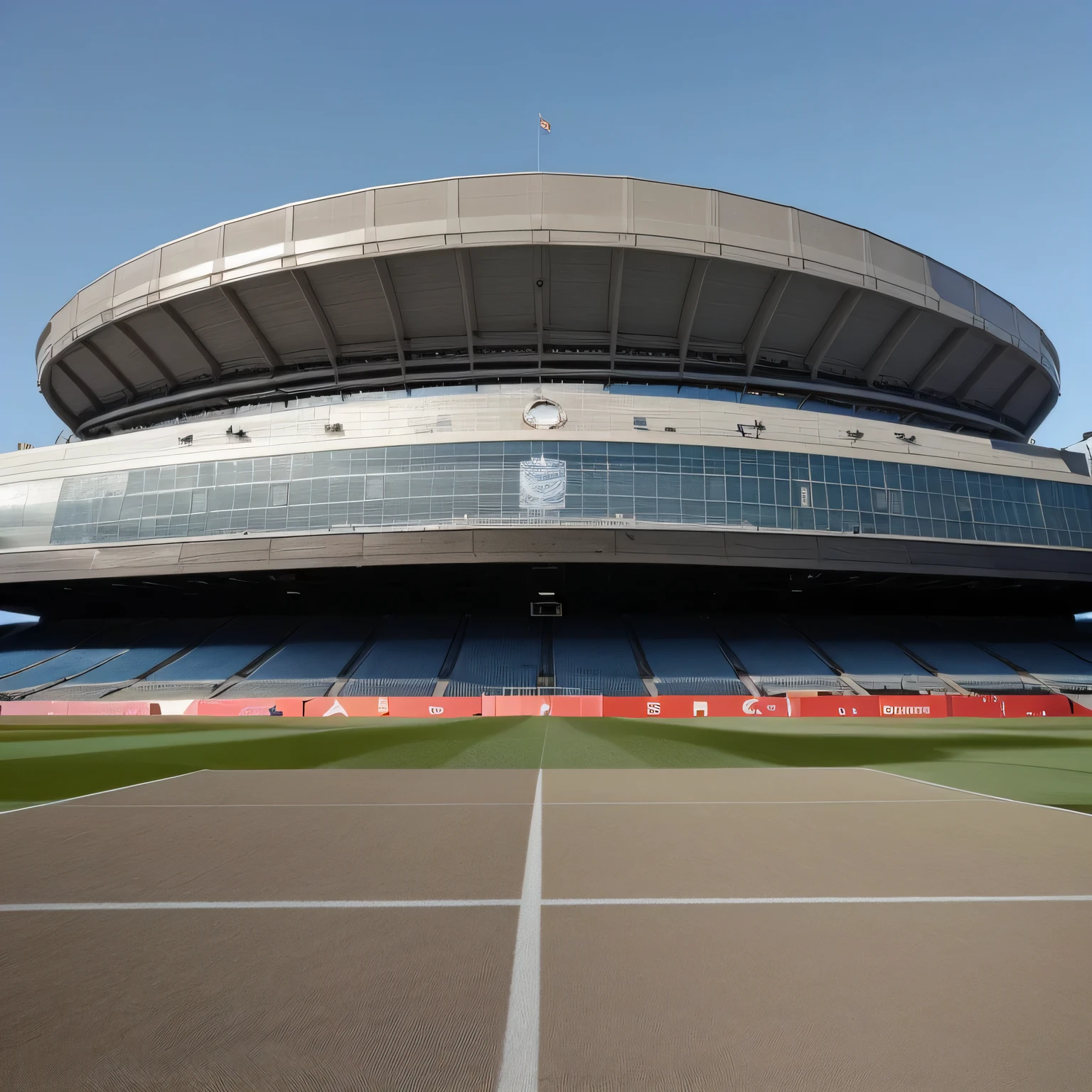 vista frontal alinhada com a foto de fachada exterior de estadio.