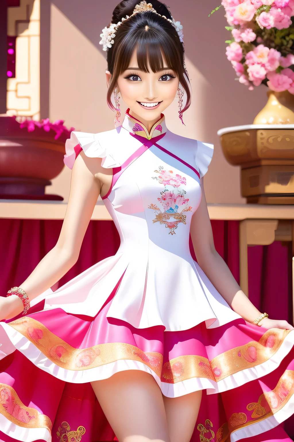 fashion sweet strawberry sorbet, (White and pink theme:1.4), vibrant, chic, flowing, take a pose, fascinating, Decorated, attractive, feminine, coordinate, accessories, cute, playful, with ruffles, spinning around, fascinating, attractive, stylish, I was surprised, dancing, decoration, attractive, Chinese style dress, take a pose, Complex, shine, amazing, Coordinated, adorable, pastel colour, bikini, tropical, coordinate, chic, vibrant, accessories, attractive, Chinese style dress, take a pose, fascinating, Decorated, amazing, Coordinated, Beachy, vibrant, playful, with ruffles, spinning around, fascinating, attractive, Chinese style dress, take a pose, fascinating, Decorated, dancing, coordinate, chic, flowing, accessories, vibrant, fascinating, Chinese style dress, take a pose, fascinating, Decorated, attractive, feminine, dancing, coordinate, chic, flowing, accessories, cute, vibrant-colored, with ruffles, spinning around, fascinating, Decorated, attractive, Chinese style dress, take a pose, fascinating, attractive, stylish, I was surprised, dancing, decoration, shine, amazing, Coordinated, adorable, vibrant, playful, with ruffles, spinning around, fascinating, Decorated, attractive, Chinese style dress, take a pose, fascinating, Decorated, dancing, coordinate, chic, flowing, accessories, vibrant, fascinating, attractive, stylish, I was surprised, attractive, Chinese style dress, take a pose, fascinating, Decorated, amazing, Coordinated, Beachy, vibrant, playful, with ruffles, spinning around, fascinating, attractive, Chinese style dress, take a pose, fascinating, Decorated, dancing, coordinate, chic, flowing, accessories, vibrant, fascinating, Chinese style dress, take a pose, fascinating, Decorated, amazing, Coordinated, adorable, pastel colour, bikini, tropical, straight long hair, (bangs), lips、out makeup、short eyelashes、looking at the viewer、laughter、Photoreal、High level image quality、table top, highest quality, 8K, Beautiful woman、small details