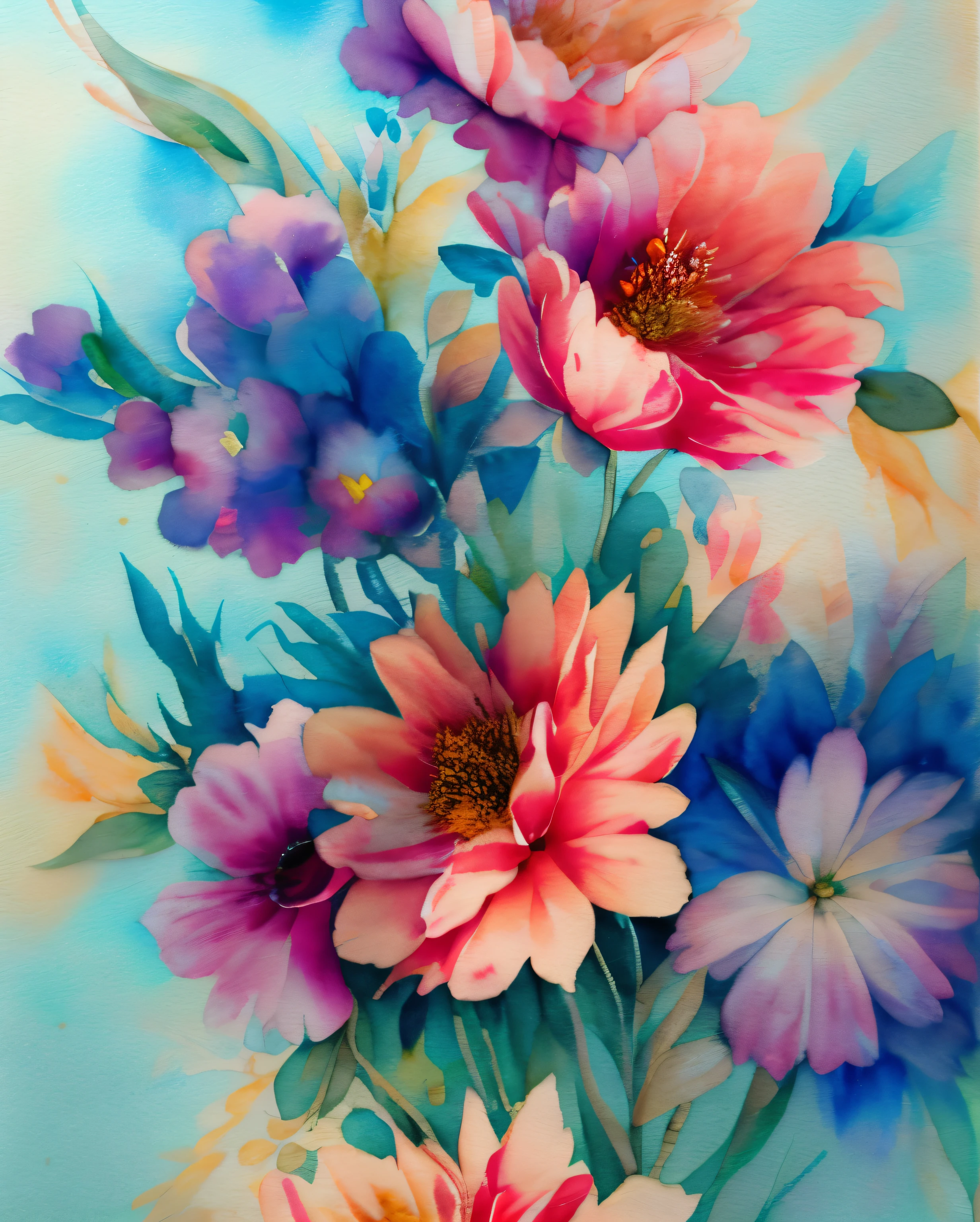 wtrcolor style, (floral) digital pattern illustration, official art, blown by the wind, masterpiece, beautiful, ((watercolor)), paint splatter, intricate detail. Great detail, [dripping:0.7], Trending on Artstation, Rachel Walker --tile