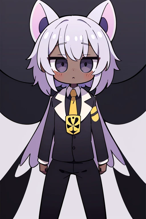 cartoon, man, boy, scarab beetle species, scarab beetle, wings, kemonomimi, (highest picture quality), masterpiece, best quality, extremely detailed CG wallpaper, ultra_detailed, black eyes, 1man, solo, tall, short_uncommon_hairstyle, masterpiece, best quality, black and purple, suit, grey skin color,