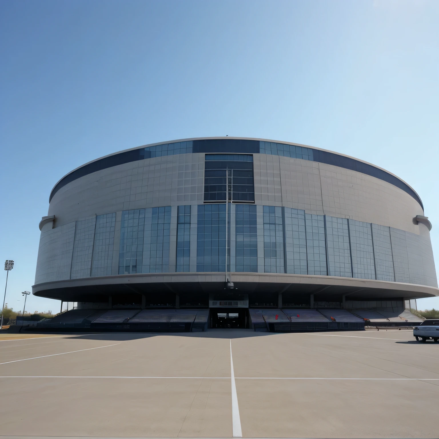 vista frontal alinhada com a foto de fachada exterior de estadio.
