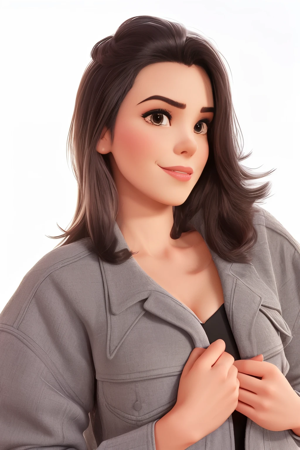 a disney pixar style 3d movie poster araffe woman with black blouse and gray jacket, a portrait inspired by Márta Lacza, Instagram, dau-al-set, sherlyn chopra portrait, profile picture, profile picture with headshot, image promotional, Madalena more often, Go ahead, malika favre, promotional image, photo shoot, Alina Ivanchenko