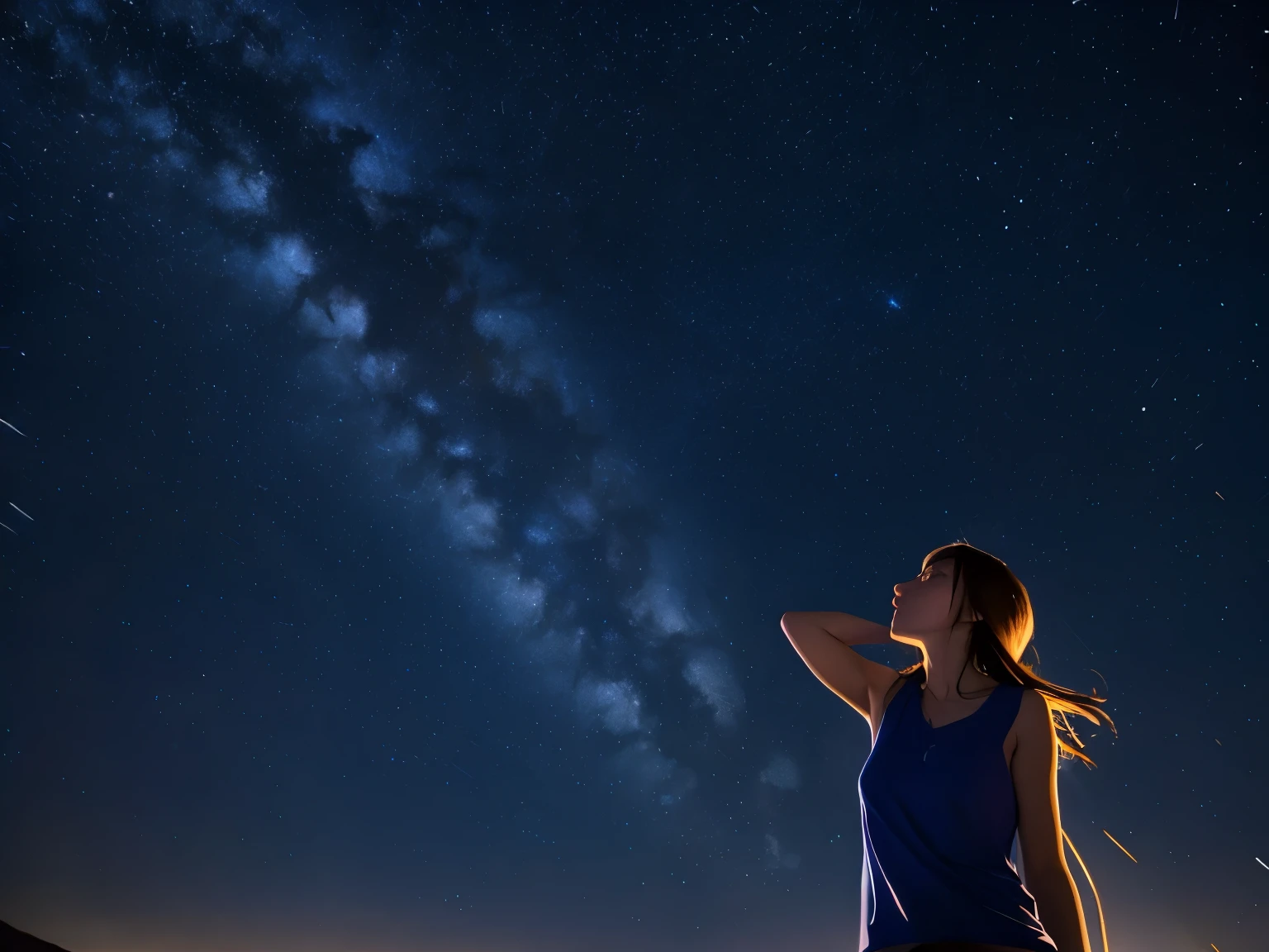 woman sitting and looking at the stars