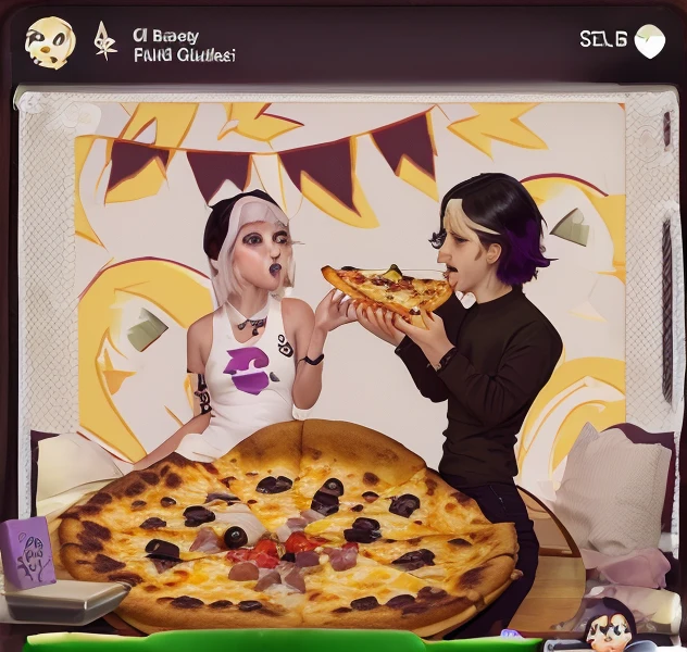 Black Cherry Lemonade Cookie eating Nachos Pizza on Pizza Hut, Cookie Run Style, Polaroid TV