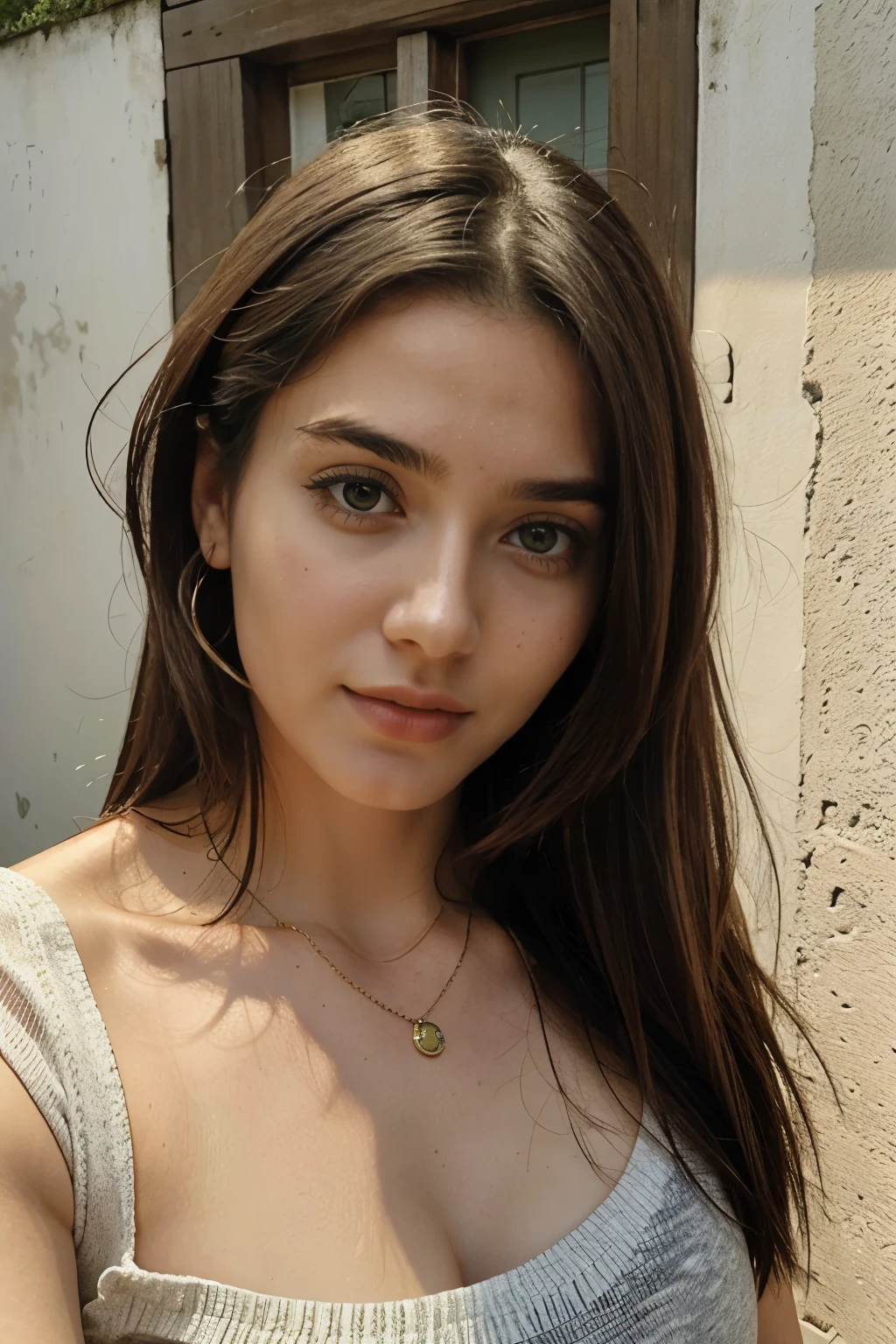 1 garota em, 19 anos, apenas, cabelo longo, Seios colossais, Take a look at the viewer, loira haarbl, ombros nus, olhos castanhos, ourivesaria, Ganzkörperesbian, um colar, Ombros encurtados, estacionar, realista, Um sexy