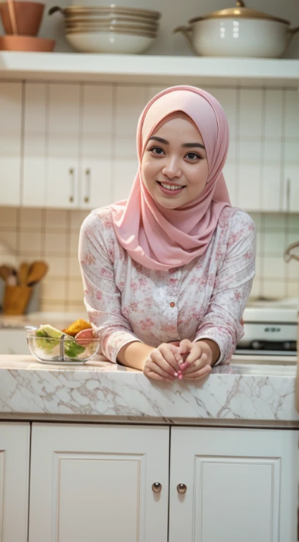 ((5, Indonesian adult woman in hijab, Sugar Granny)) wearing a white transparent pajamas photography portrait, licking a banana covered in white condensed milk, mid-shot photo, ultra detail, professional photo with professional lighting, smile, light blue studio background, curvy body, (VERY BIG BREASTS: 1.4).