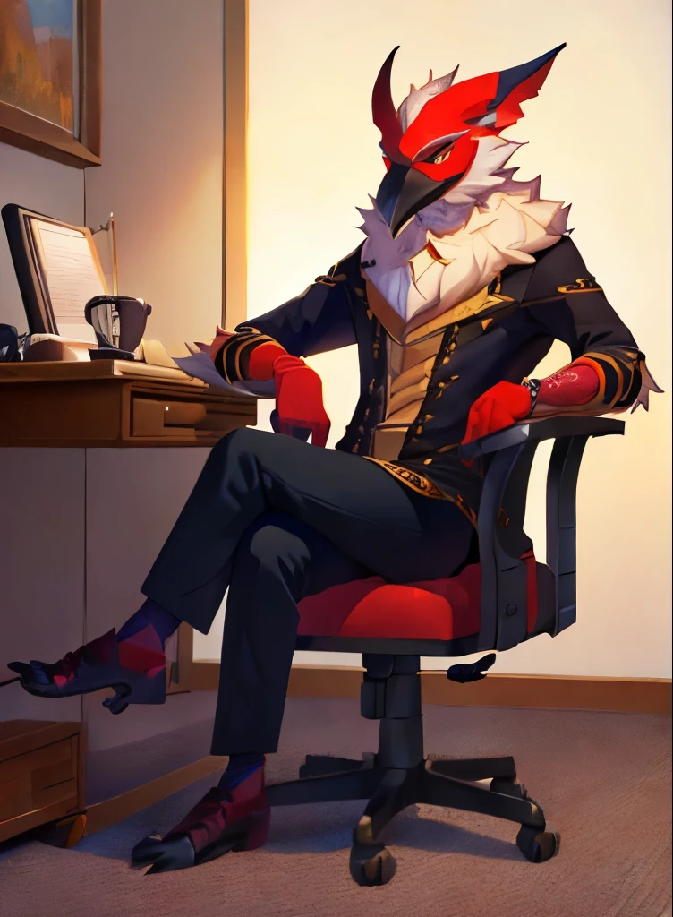 homem coruja,
sitting on a chair cross-legged