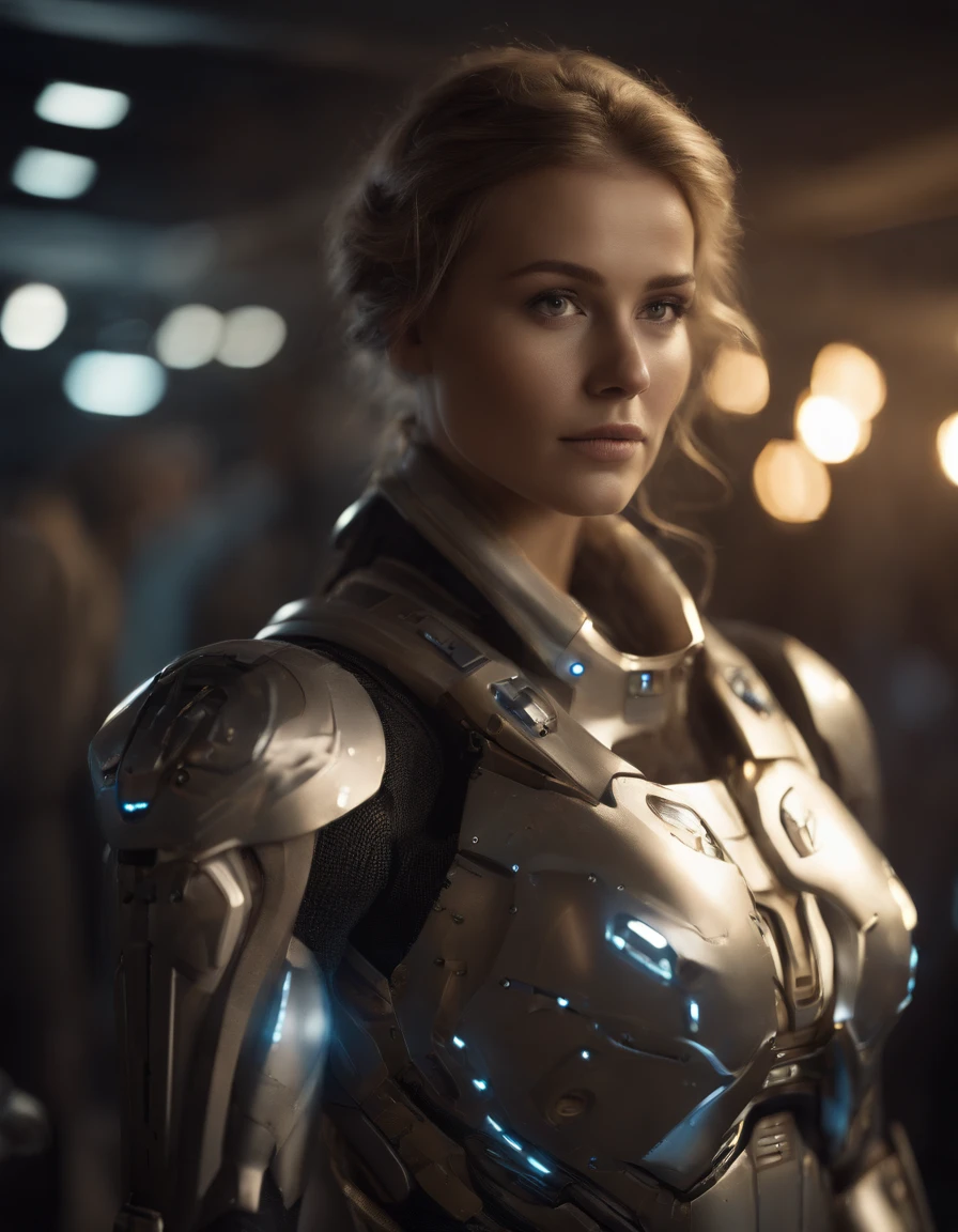 Woman, 21 years old,((best quality)), ((masterpiece)), (detailed), Midjourney Style, close-up, robot, concept art, inspired by alphonse mucha, digital art, Crysis Nanosuit, futuristic, (glowing elements:1.1), 4:3 aspect，upper body, perfect composition, perfect anatomy, perfect lighting, Kodak gold 200, Zeiss 