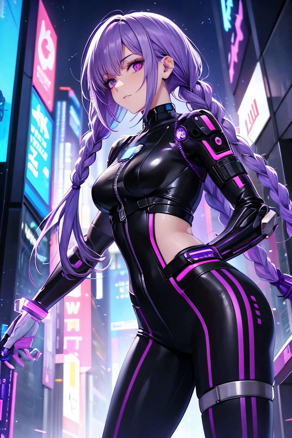 data broker man with violet dreadlocks and soft white eyes in cyberpunk fashion and with a chromed cybernetic arm